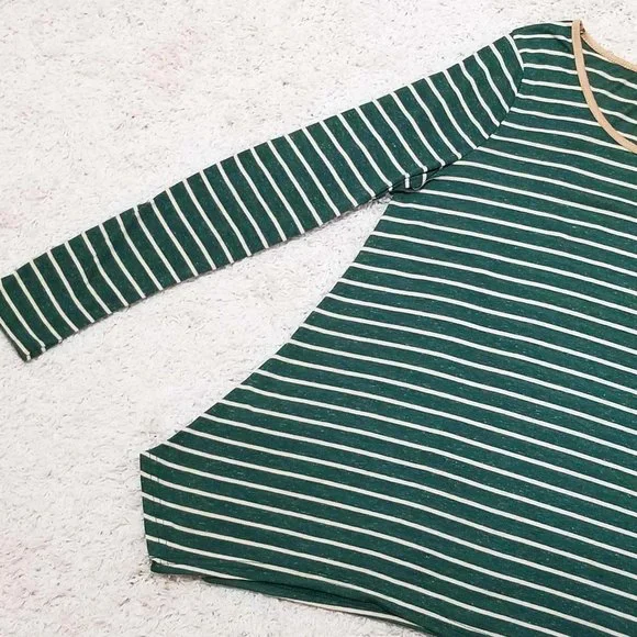 Umgee Brand Top Hunter Green & Cream Stripes Tan Faux Suede Accents Size Small - Picture 8 of 12
